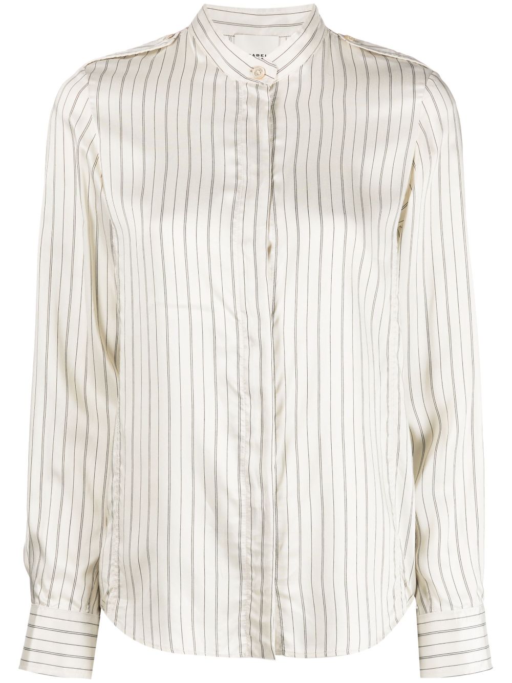 Shop Isabel Marant Striped Band-collar Shirt In White