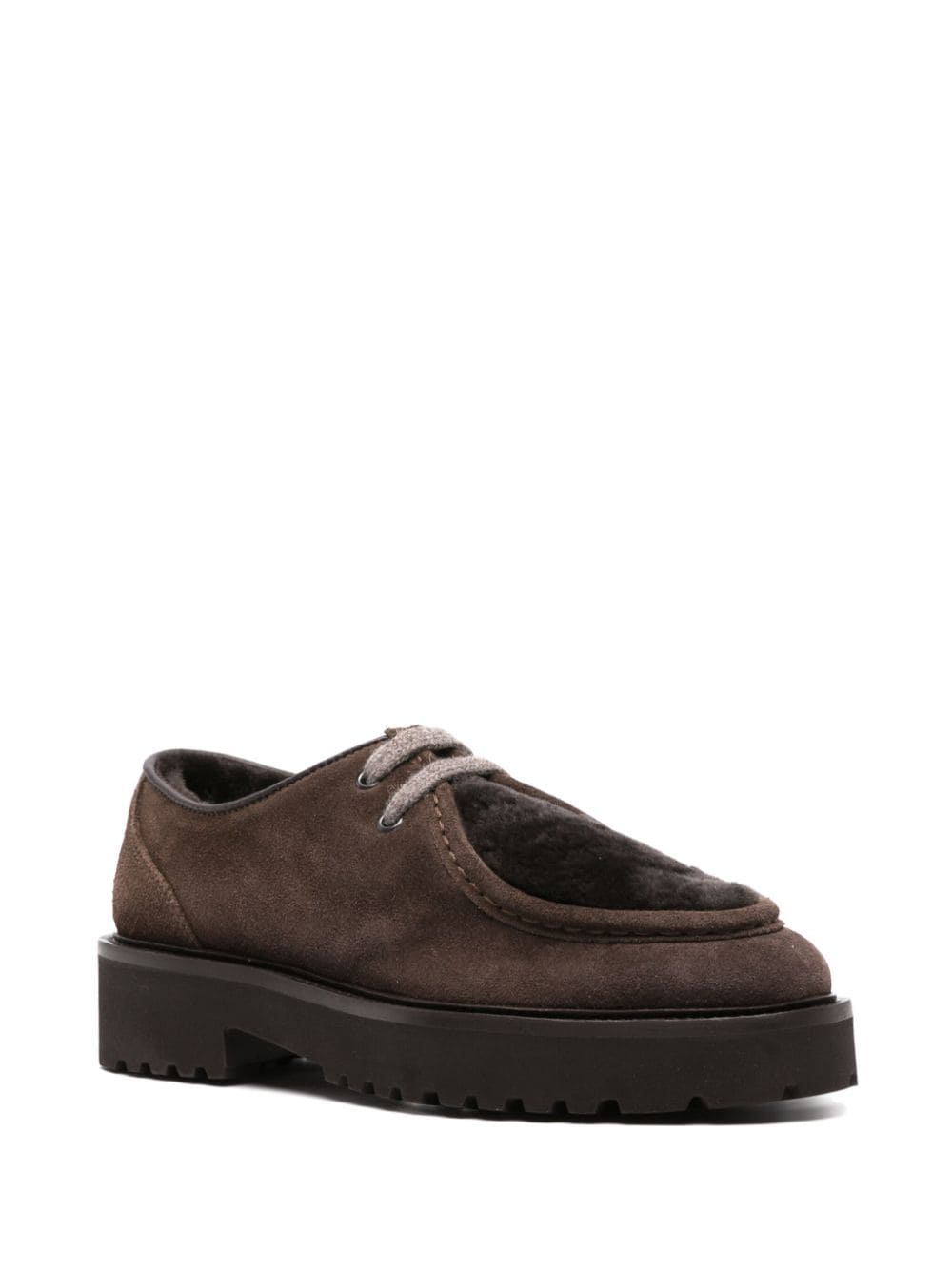 Shop Doucal's Shearling-trimmed Lace-up Shoes In Brown