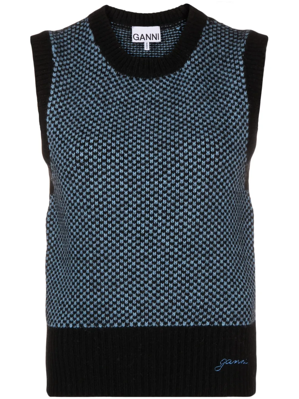 Shop Ganni Logo-embroidered Knitted Sweater Vest In Blue