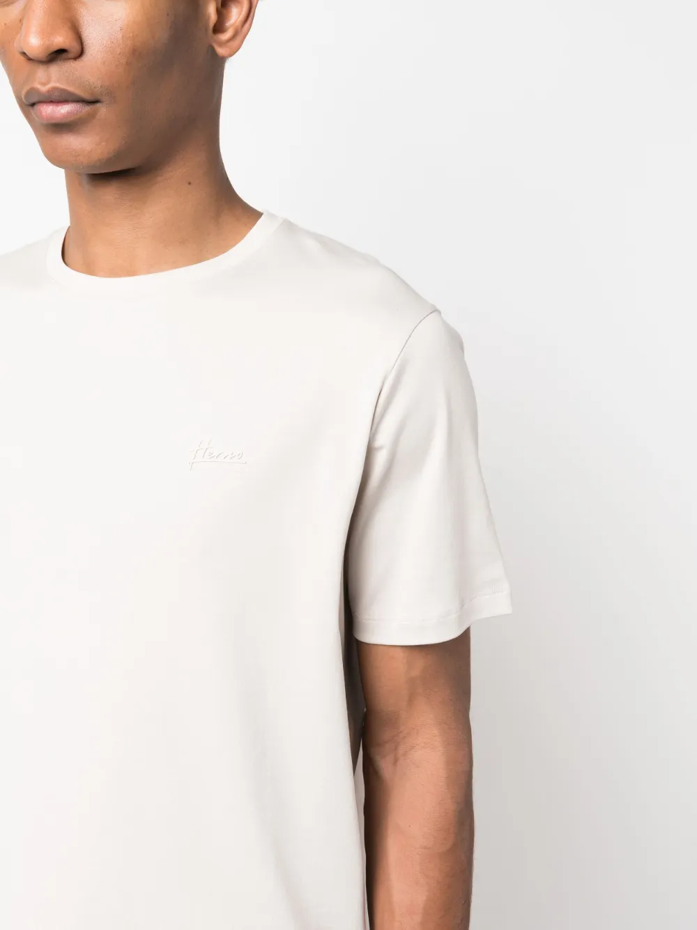 Herno Logo-plaque Cotton T-shirt in Neutrals, view 5