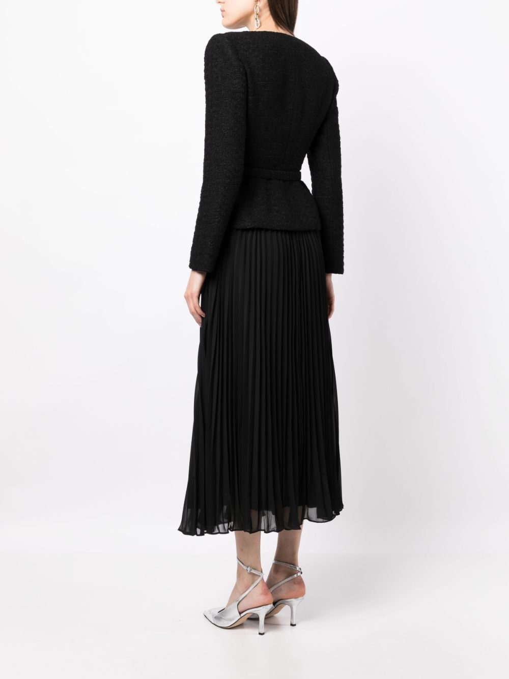 Shop Self-portrait Bouclé Chiffon Midi Dress In Black