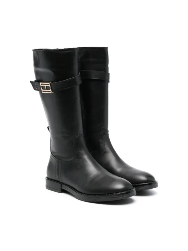 Tommy Hilfiger Junior logo plaque Leather knee high Boots Farfetch
