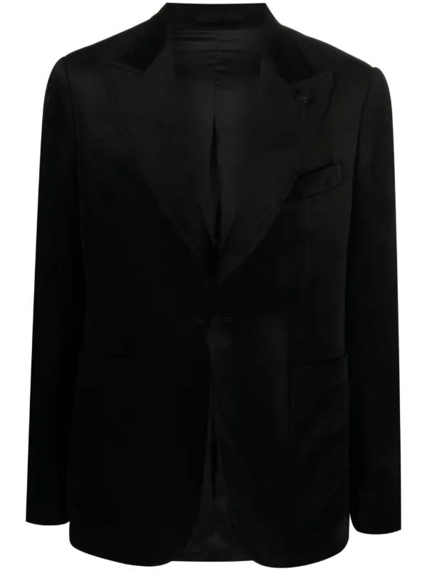 Lardini Brooch-detail Single-breasted Blazer in Black