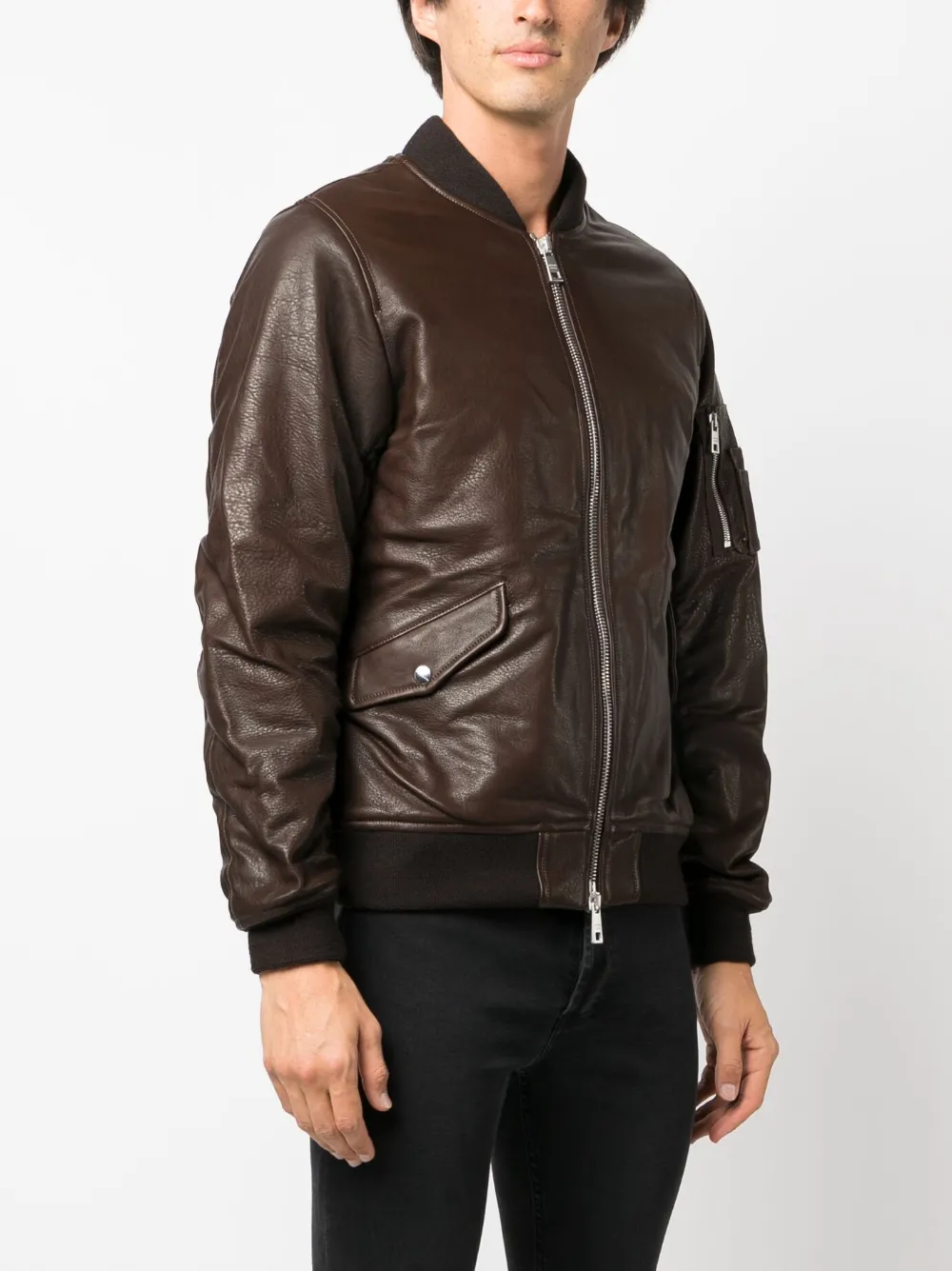 Shop Giorgio Brato Zip-up Leather Bomber Jacket In Brown