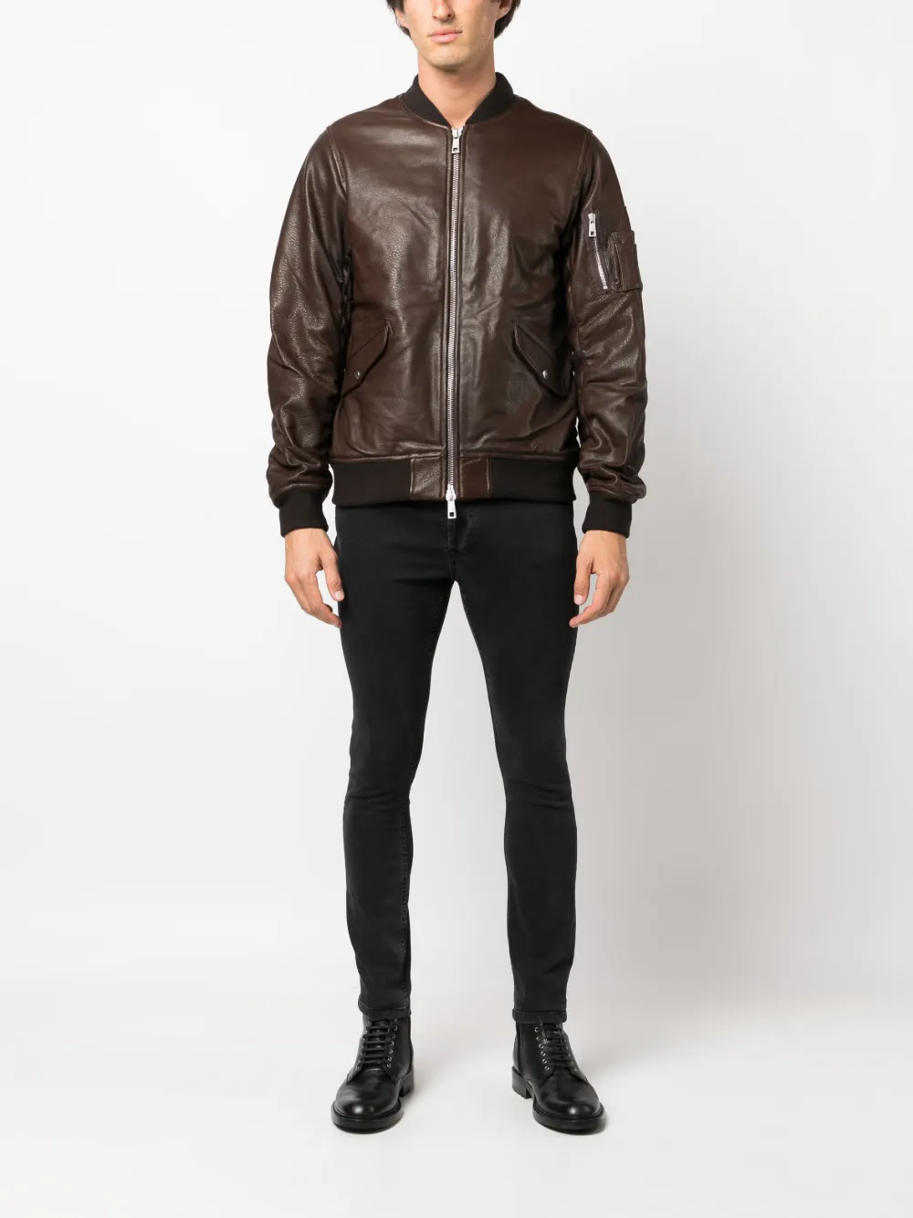 Giorgio Brato zip-up leather bomber jacket - Bruin