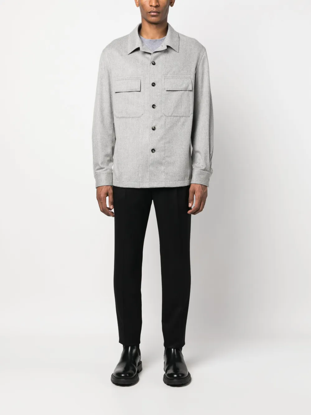 Zegna button-up cashmere shirt jacket - Grijs