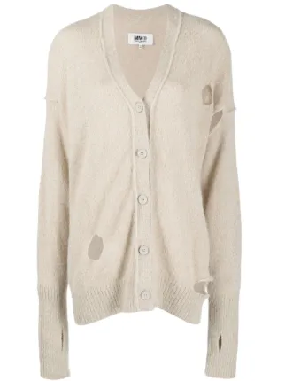 MM6 Maison Margiela ダメージ カーディガン | ニュートラル MM6 Maison Margiela ダメージ カーディガン | ニュートラル