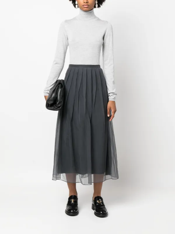 Grey pleated chiffon outlet skirt