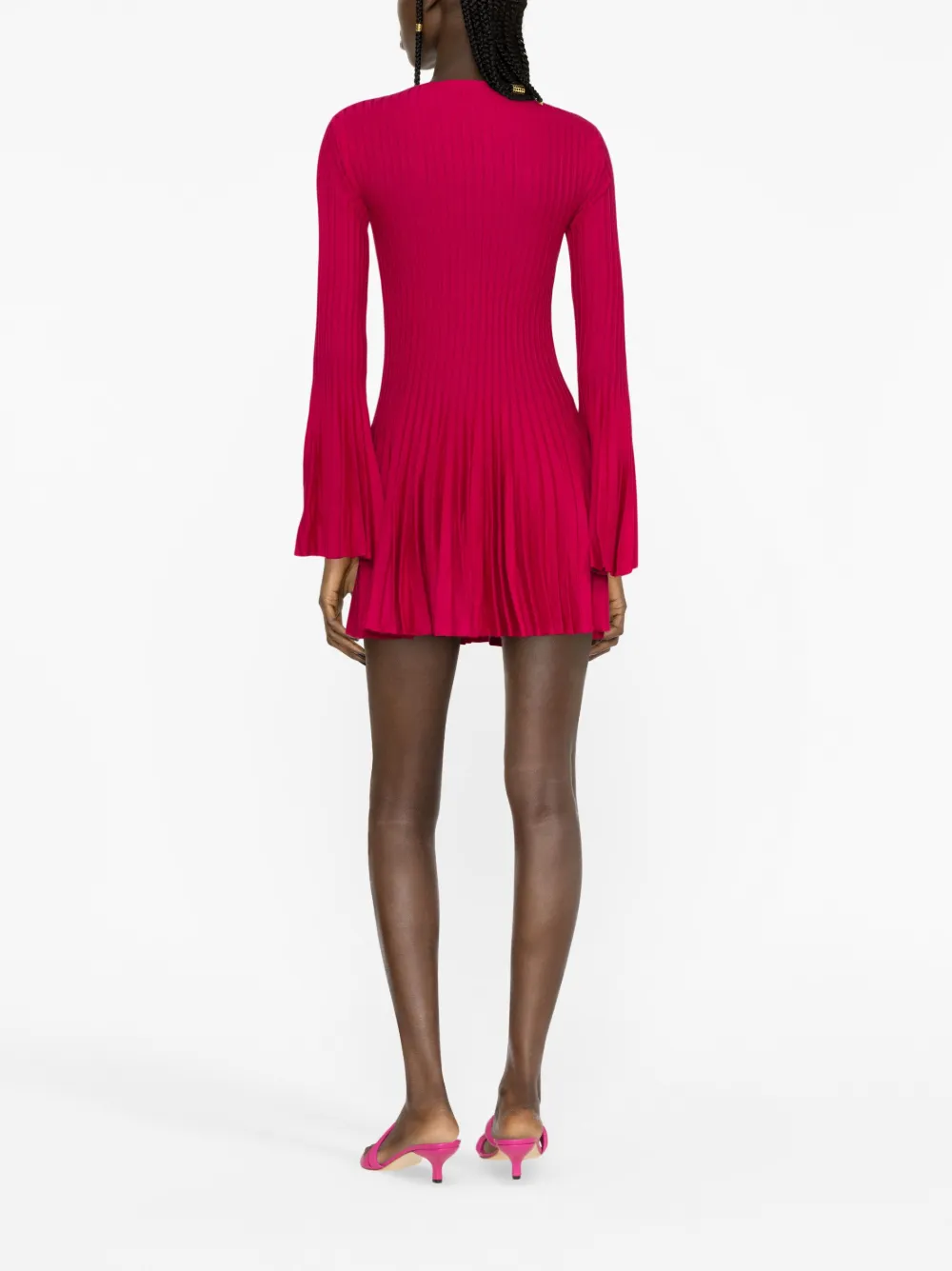 Shop Blumarine Pleated Wool Minidress In Pink