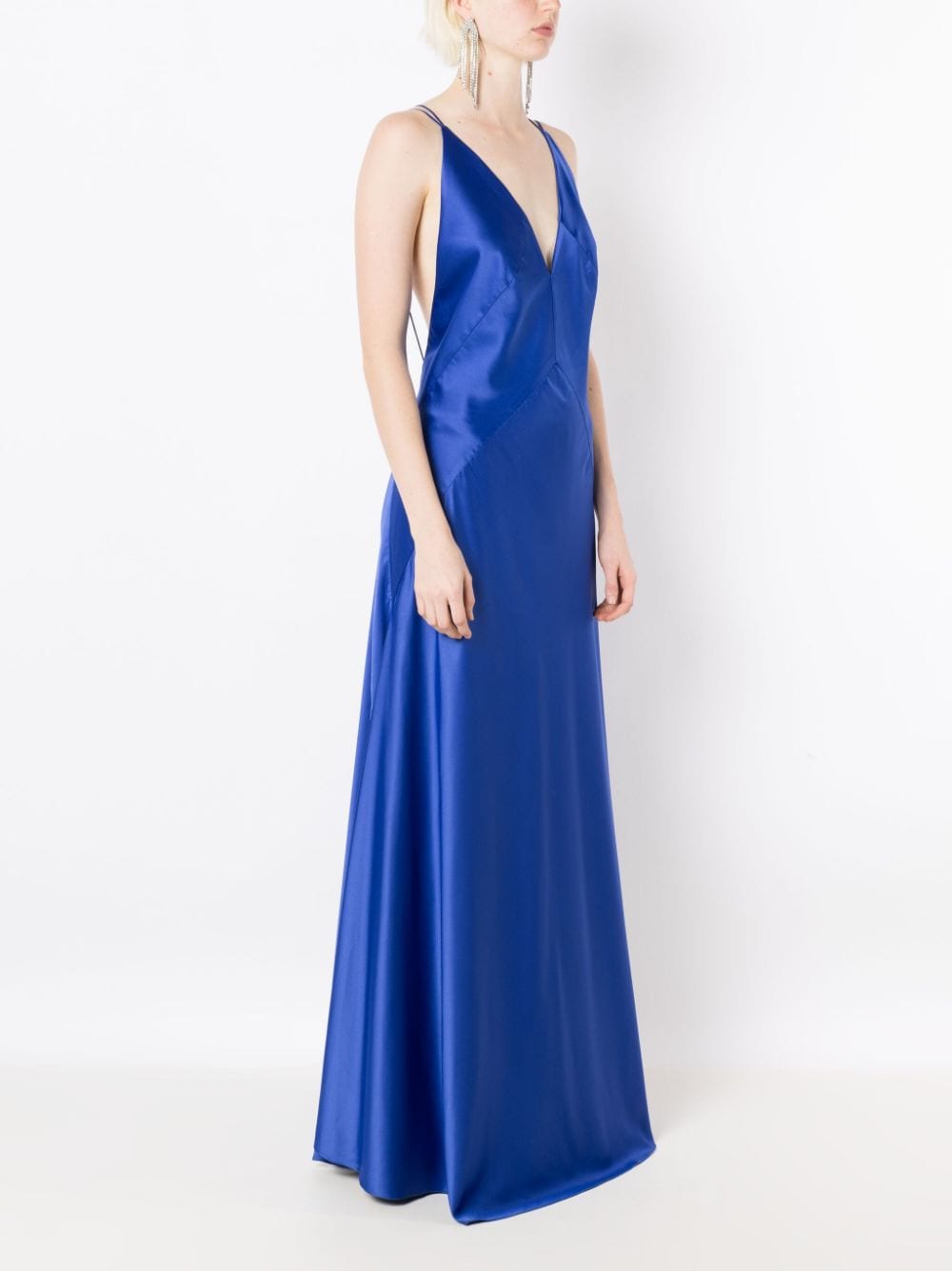 Shop Lethicia Bronstein Satin-finish V-neck Gown In Blue