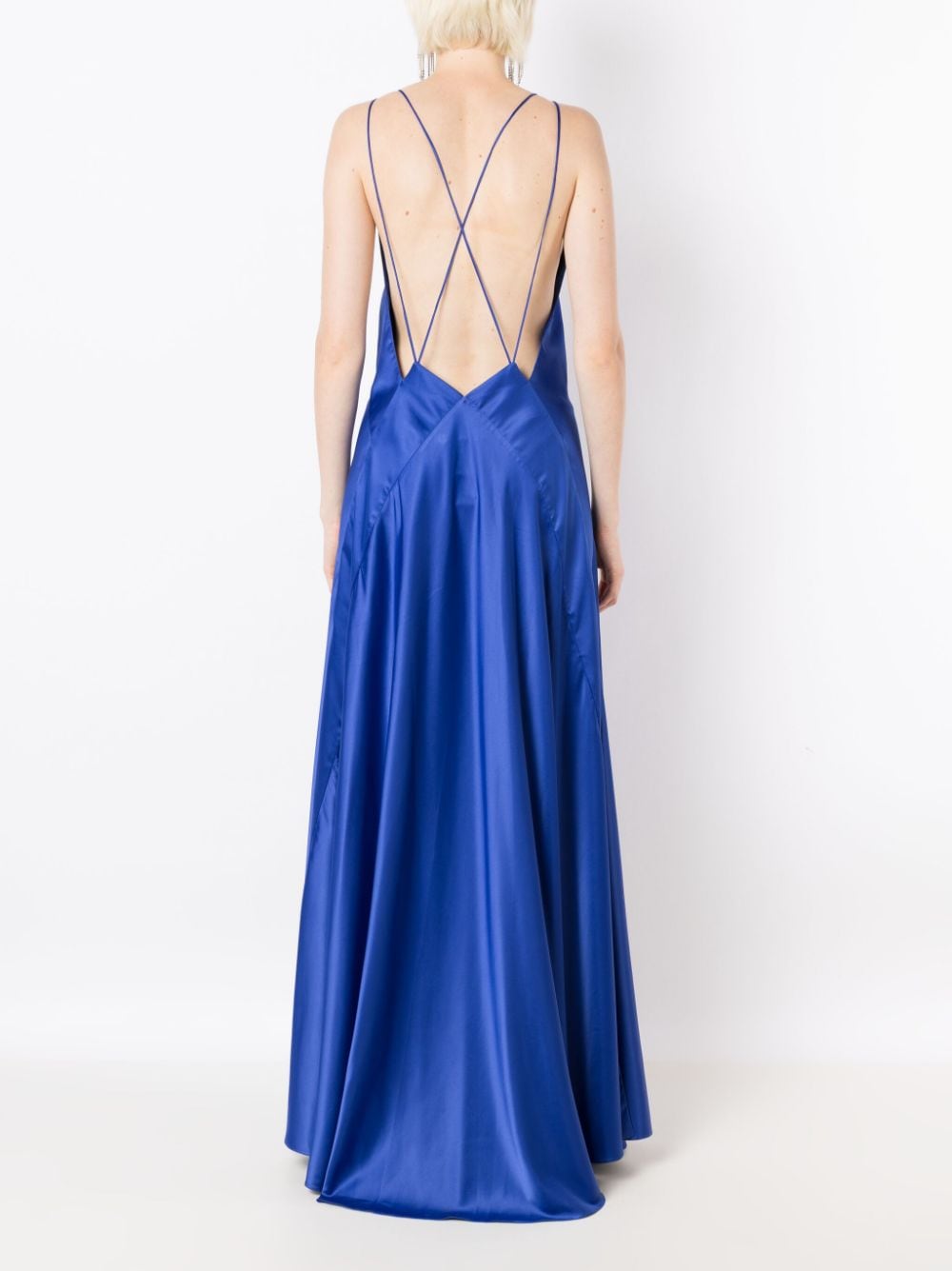 Shop Lethicia Bronstein Satin-finish V-neck Gown In Blue