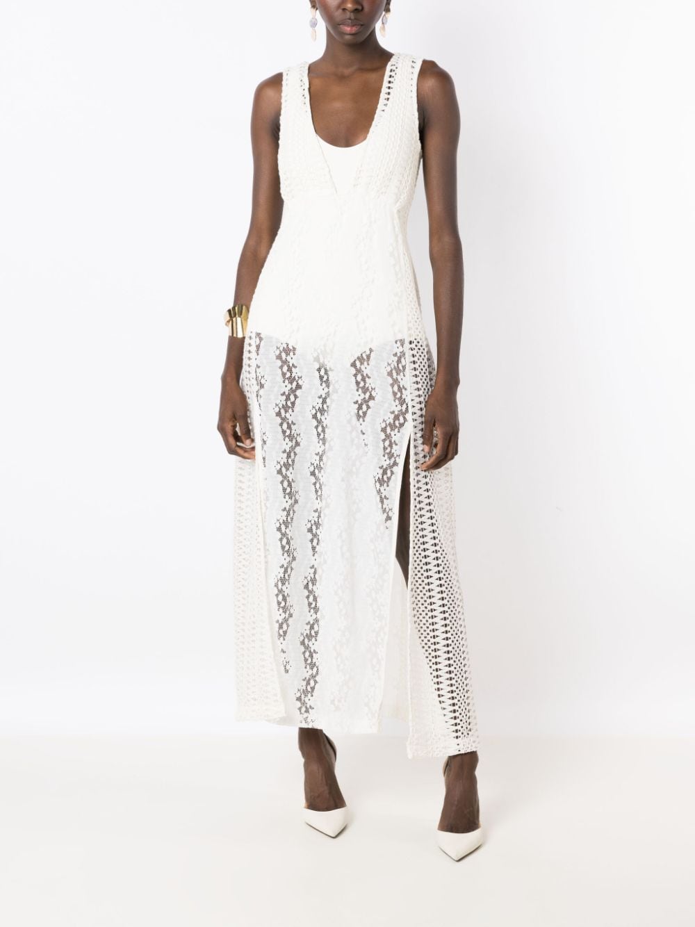 Lethicia Bronstein Maxi-jurk met diepe hals - Wit