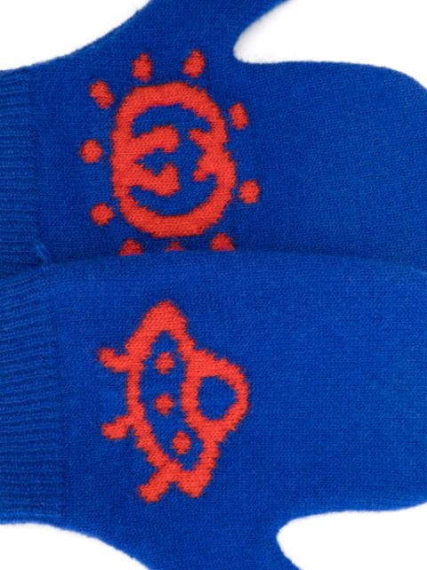 logo-jacquard wool mittens