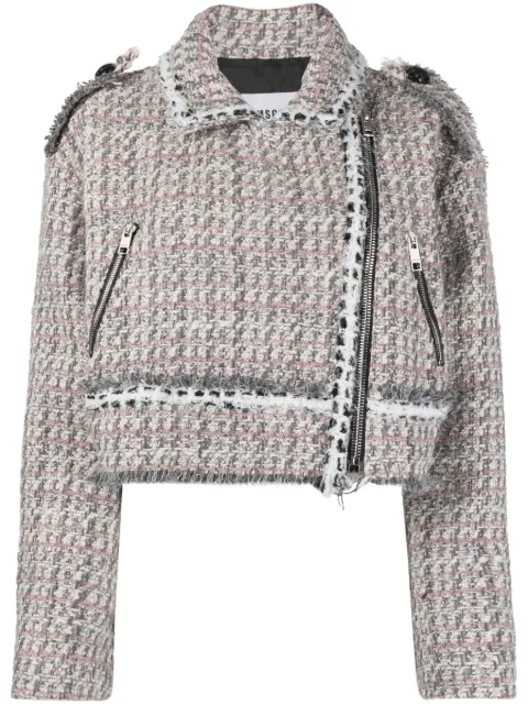 MSGM cropped tweed biker jacket