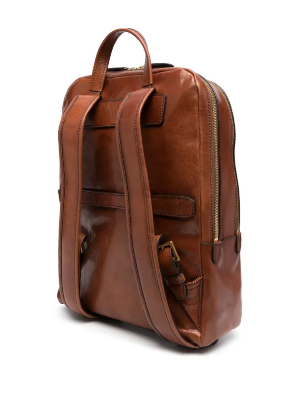 The Bridge logo-plaque Leather Backpack | Brown | FARFETCH