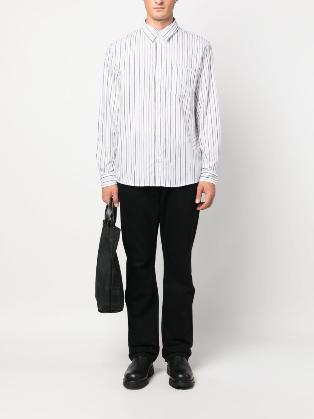 Shop Apc Stripe-print Long-sleeve Shirt In Weiss