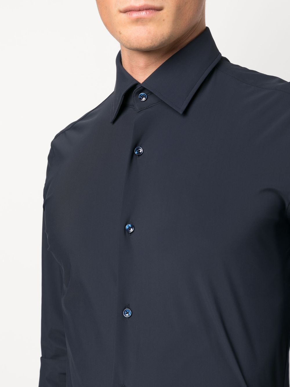 Shop Hugo Boss Stretch-design Long-sleeve Shirt In Blue