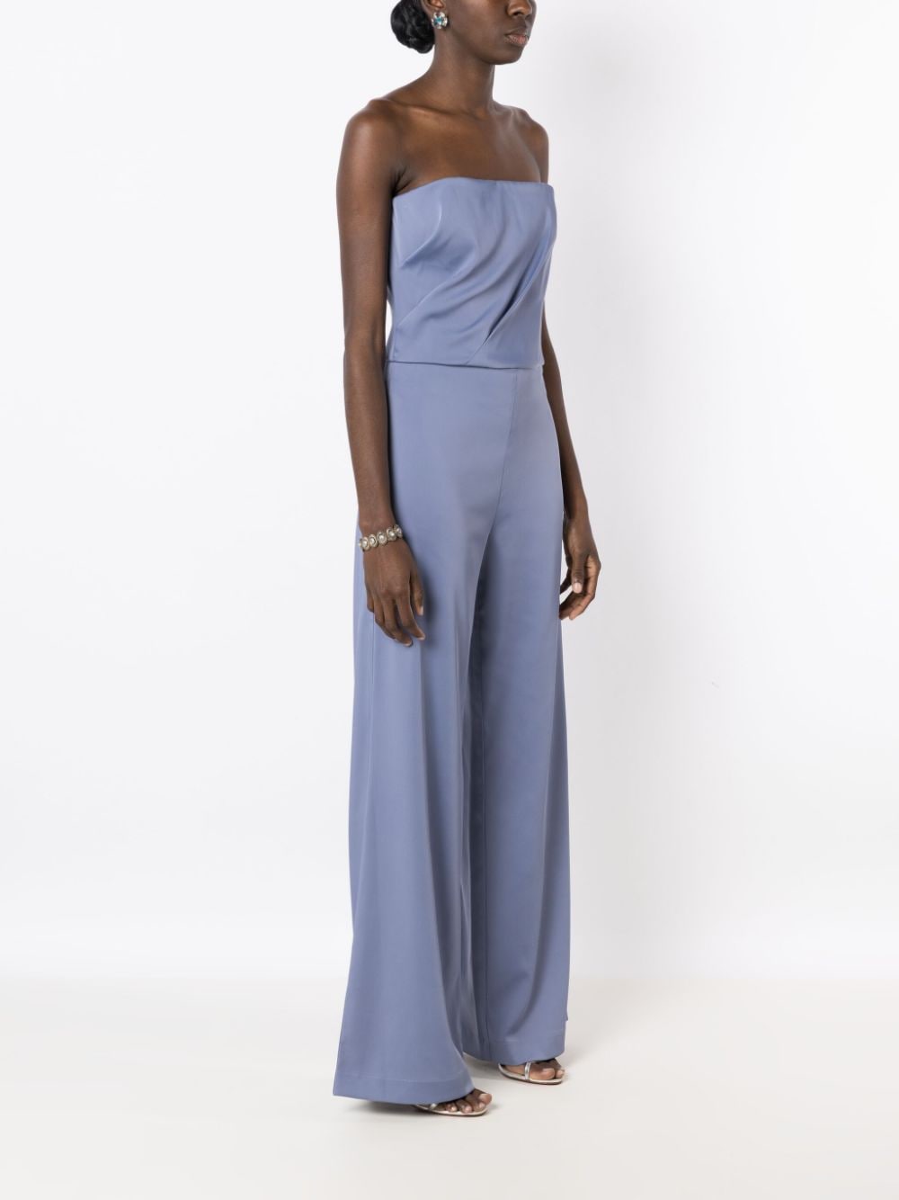 Shop Lethicia Bronstein Crepe Bandeau-style Jumpsuit In Blue