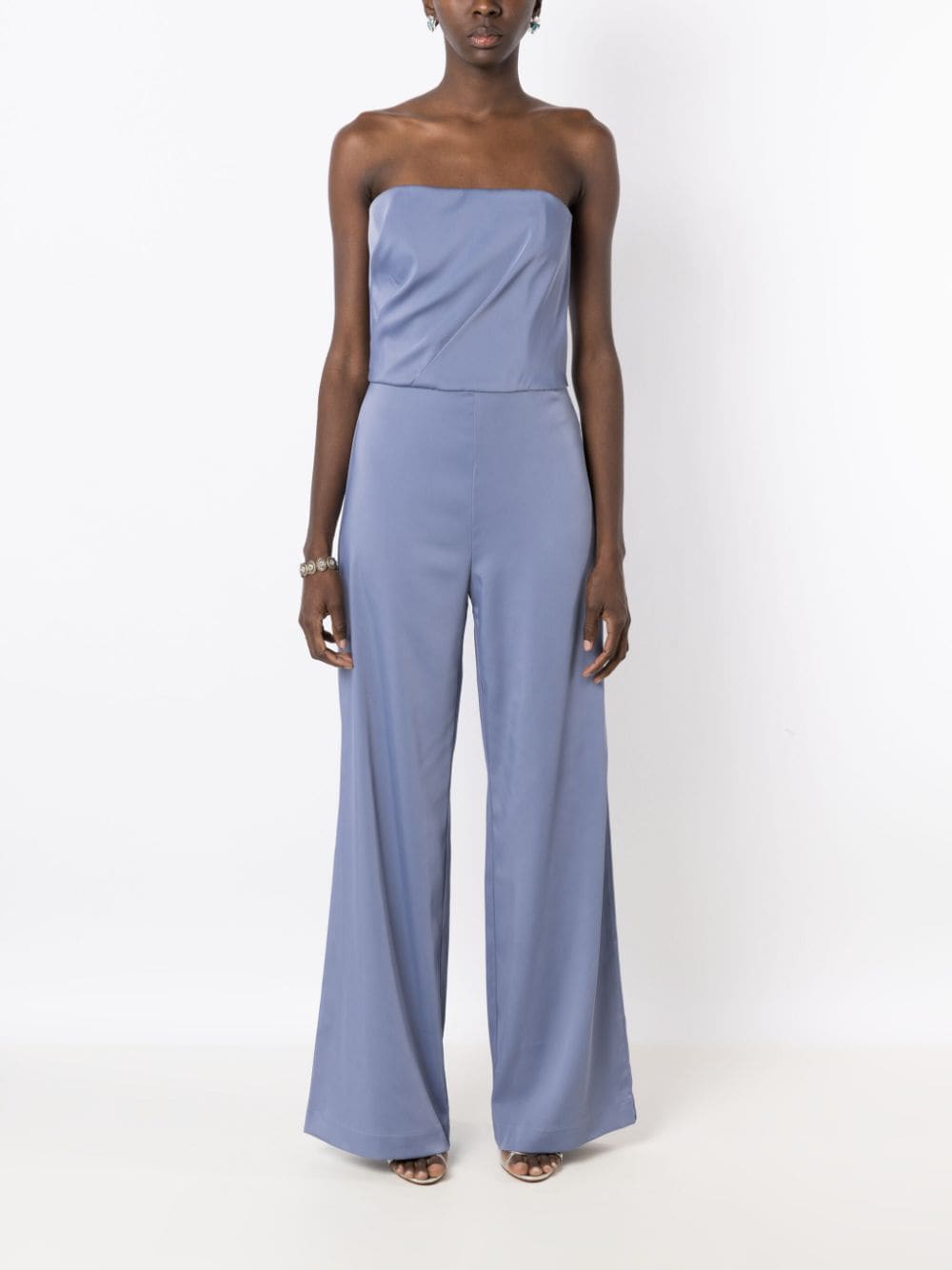 Shop Lethicia Bronstein Crepe Bandeau-style Jumpsuit In Blue