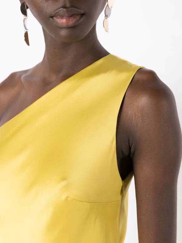 Lethicia Bronstein Asymmetric Satin Midi Dress Yellow FARFETCH IN