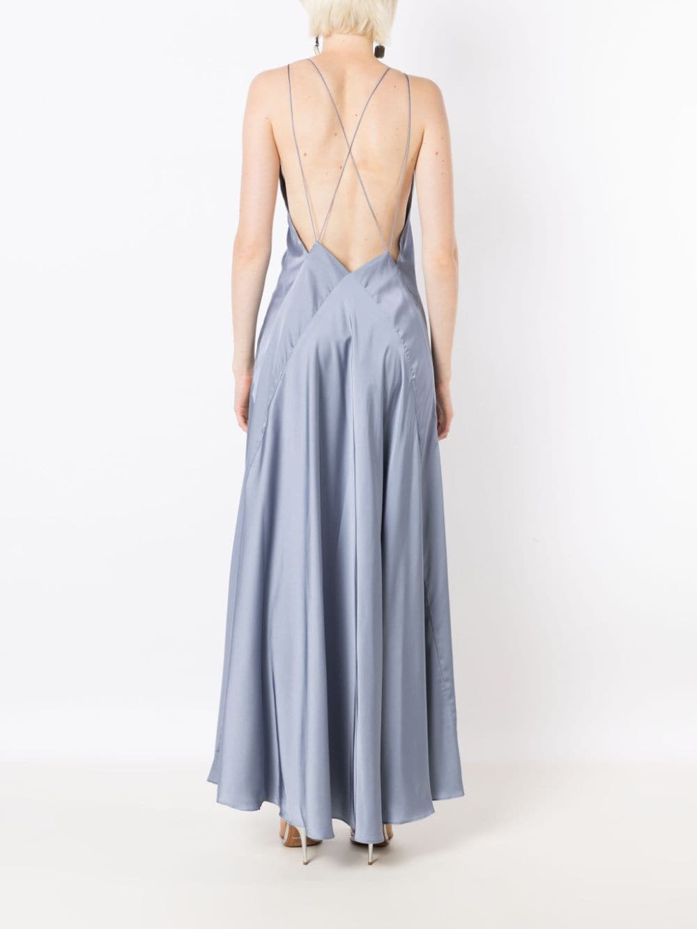 Shop Lethicia Bronstein Satin-finish V-neck Maxi Dress In Blue