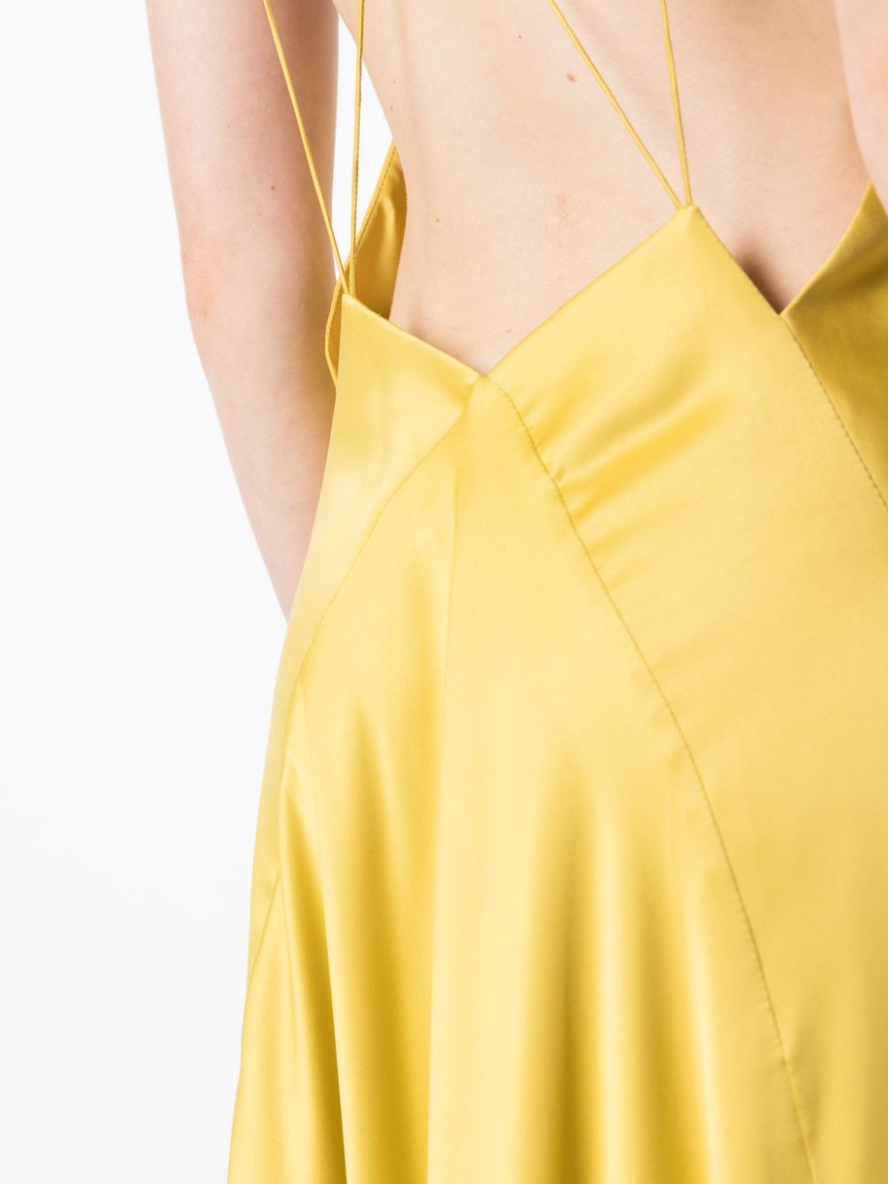 Shop Lethicia Bronstein Satin-finish V-neck Dress In Yellow