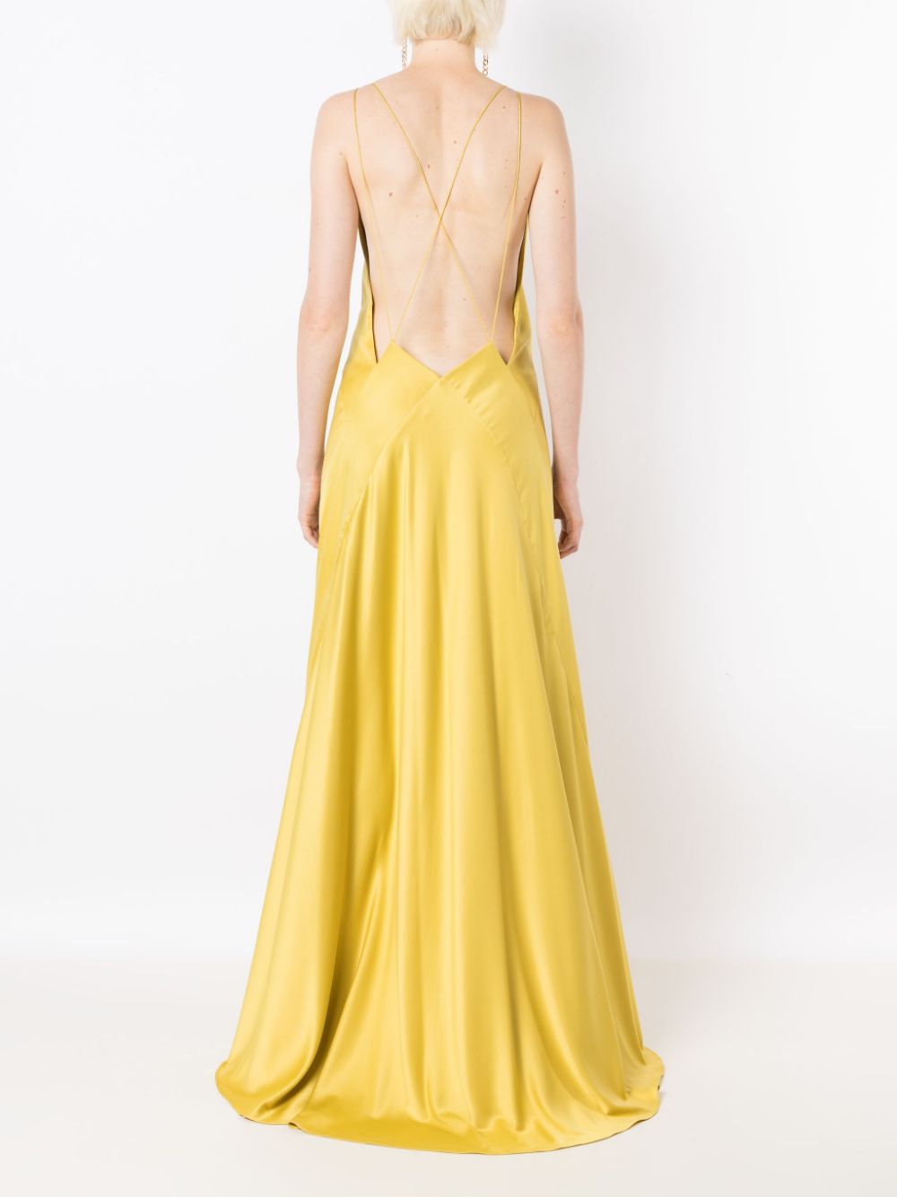 Shop Lethicia Bronstein Satin-finish V-neck Dress In Yellow