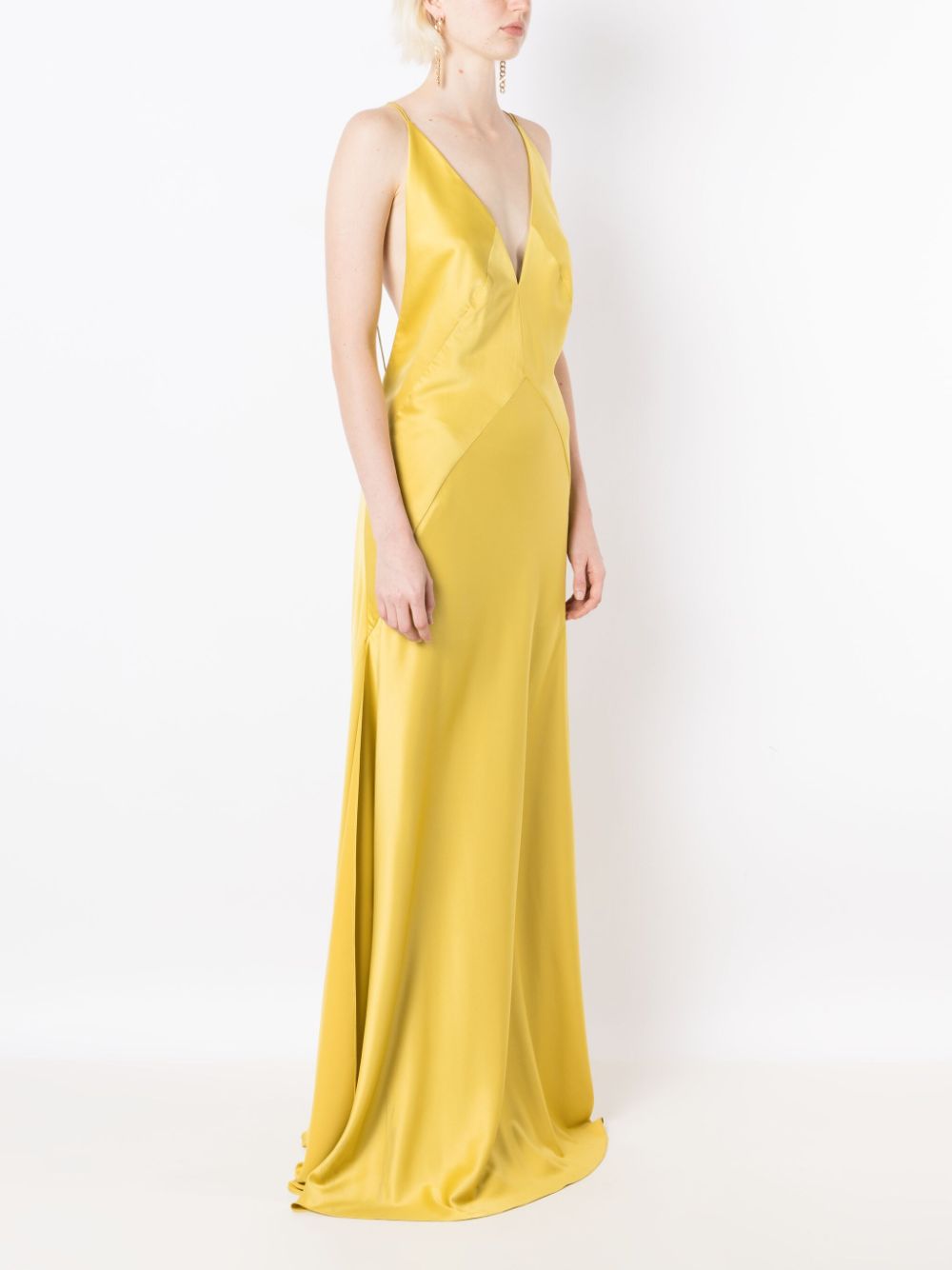 Shop Lethicia Bronstein Satin-finish V-neck Dress In Yellow