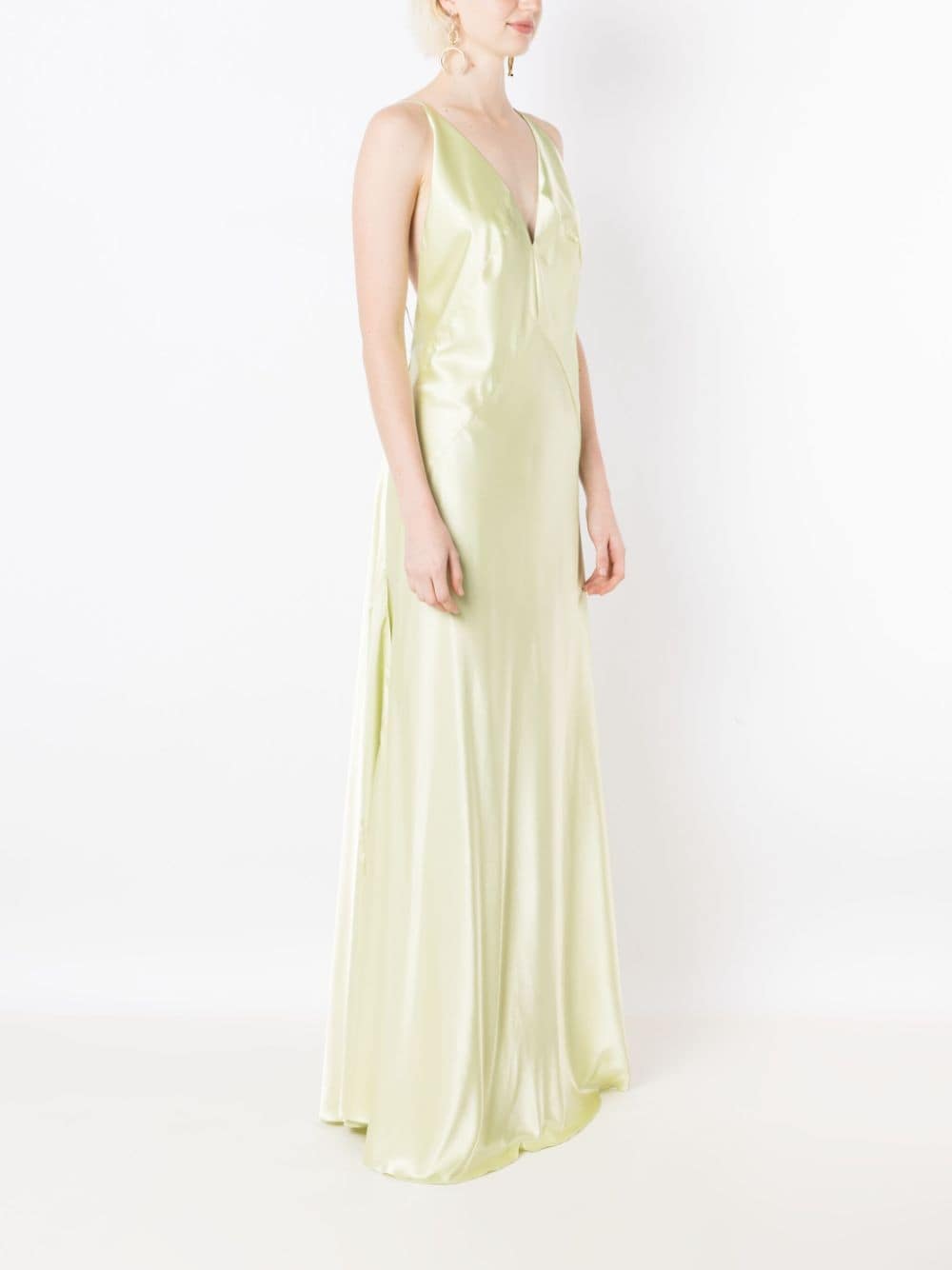 Shop Lethicia Bronstein Satin-finish Open-back Maxi Dress In Green