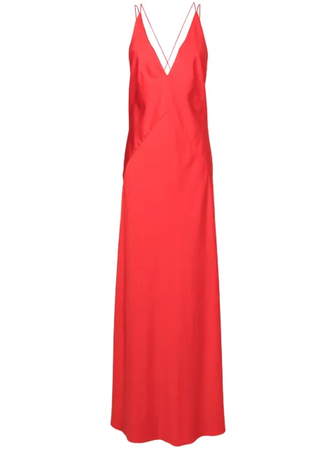Lethicia Bronstein vestido largo con acabado satinado y cuello en V