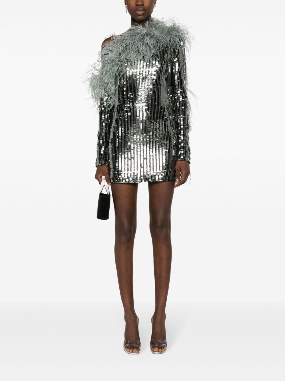 Shop Taller Marmo Garbo Disco Feathre-trim Minidress In Metallic