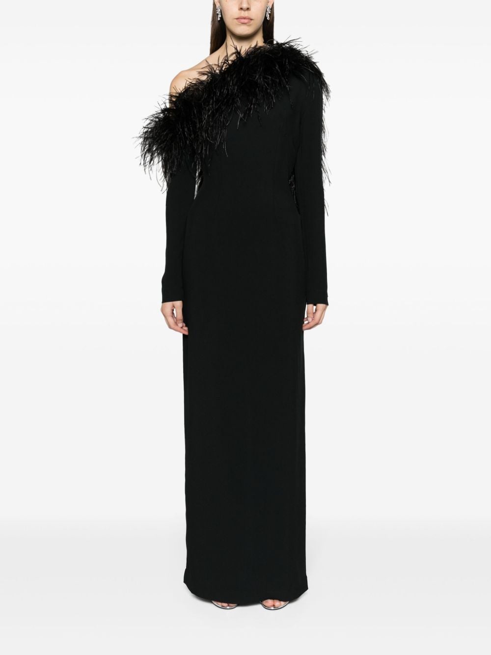 Taller Marmo Garbo feather-trim dress - Zwart