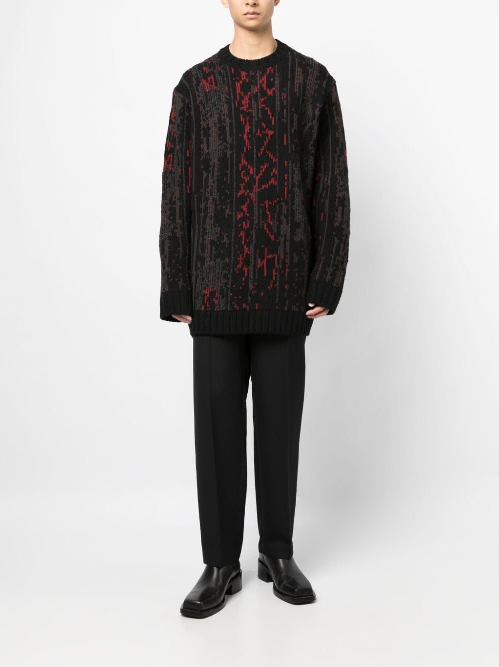 Shop Yohji Yamamoto Patterned Intarsia-knit Jumper In Black