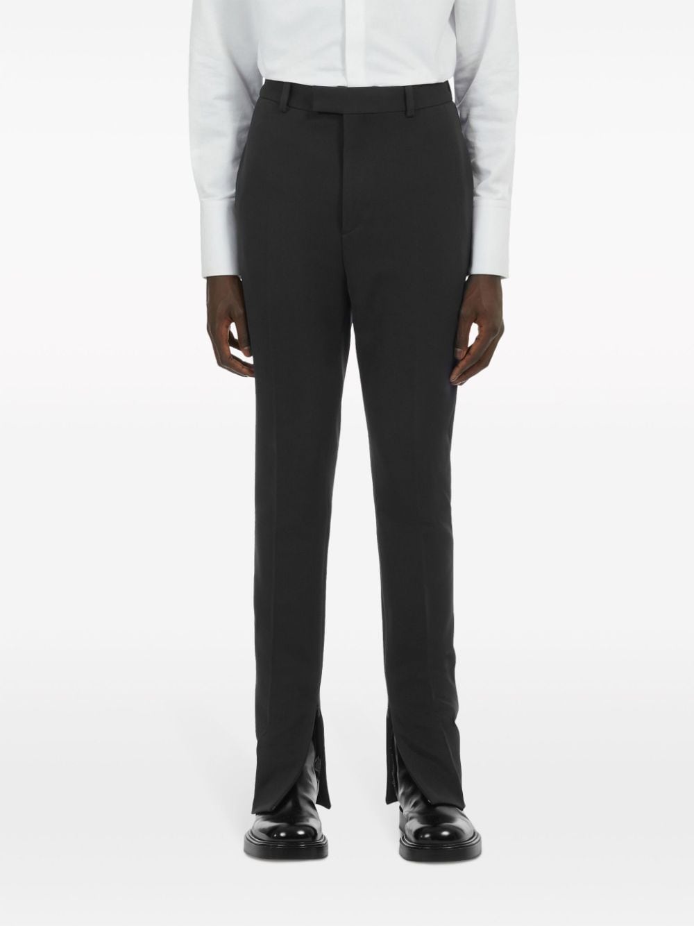 Shop Ferragamo Tapered-leg Gabardine Tailored Trousers In Black