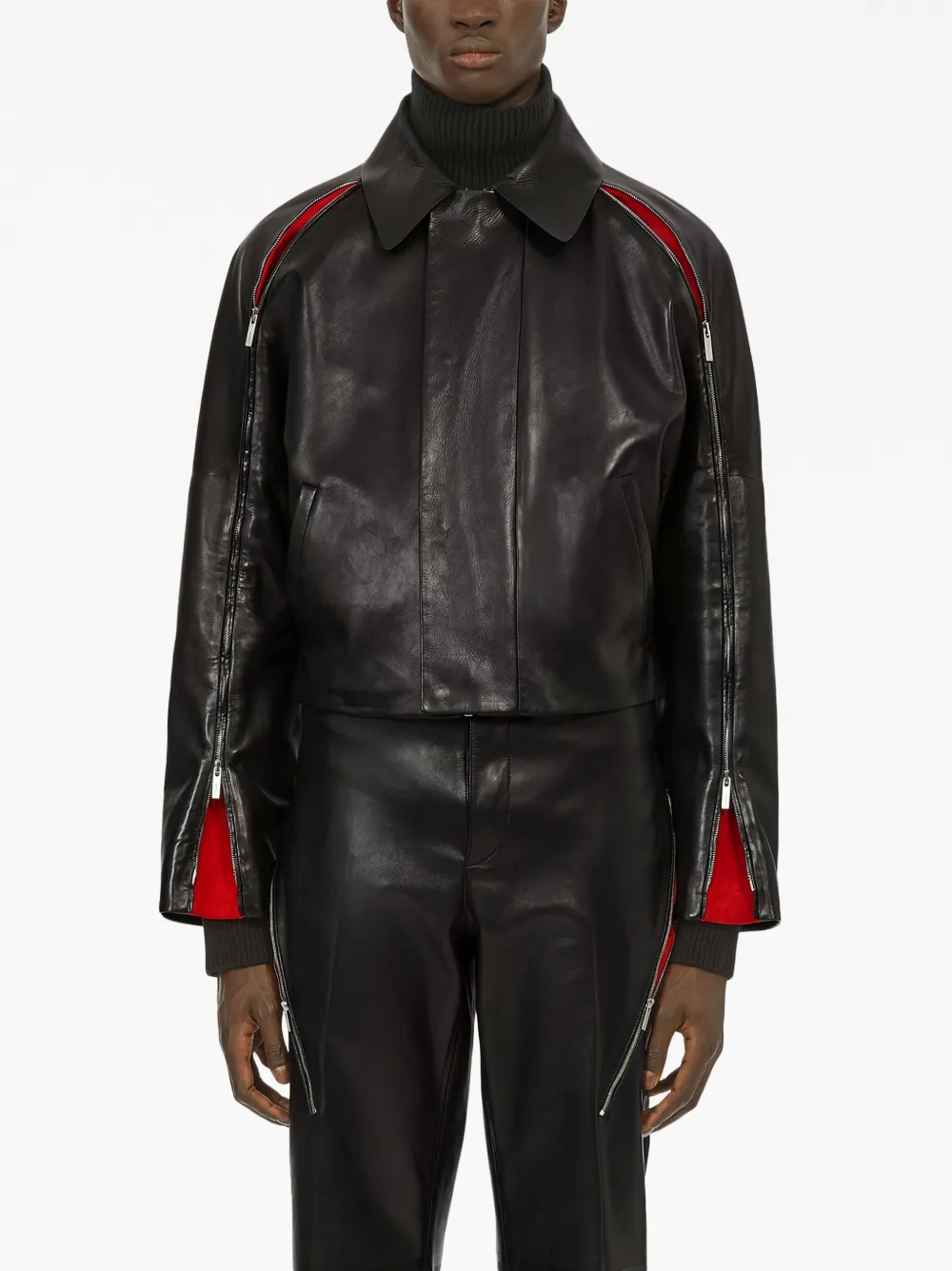 Ferragamo Leren jack Zwart