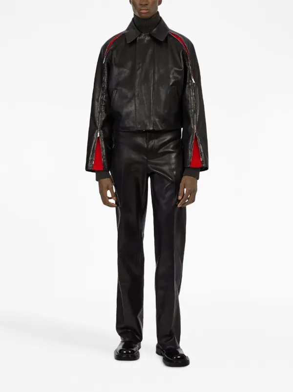 Ferragamo コントラストパネル レザージャケット | ブラック