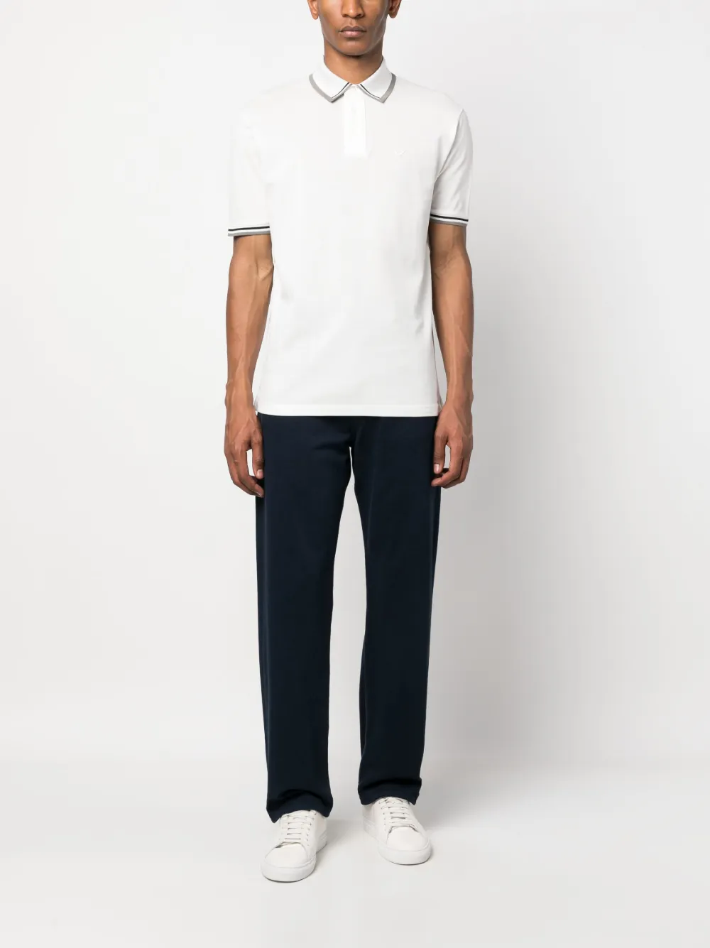 Emporio Armani striped trim cotton polo shirt - Wit