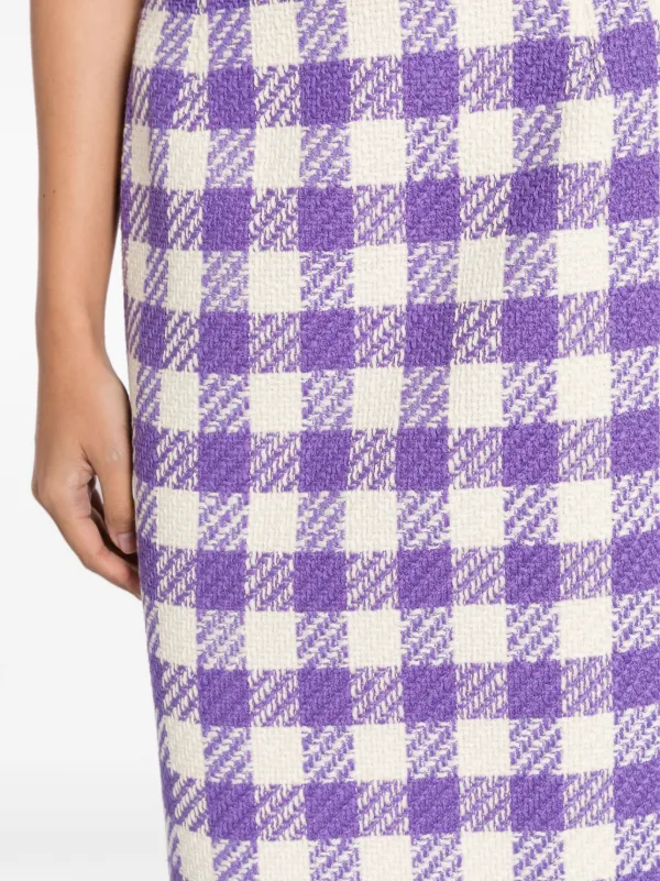 Oscar De La Renta Checked Tweed Midi Skirt Purple FARFETCH CA