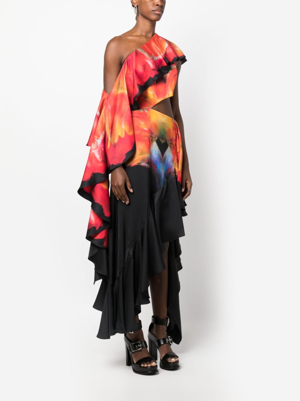 Alexander McQueen Solarised Orchid-print ruffled dress Women