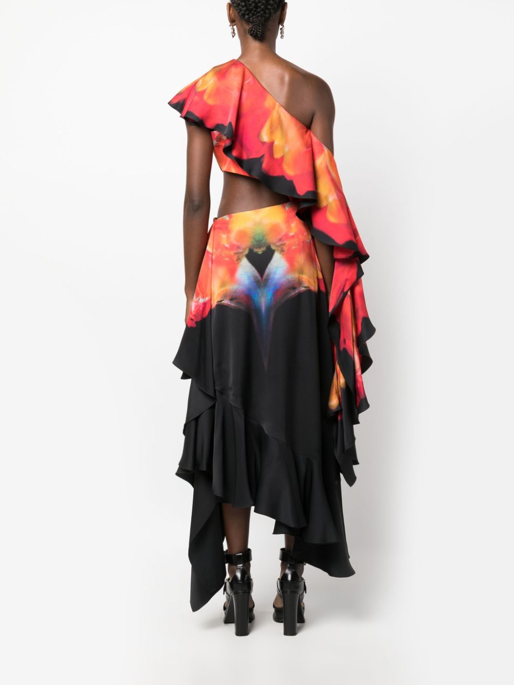 Alexander McQueen Solarised Orchid-print ruffled dress Women