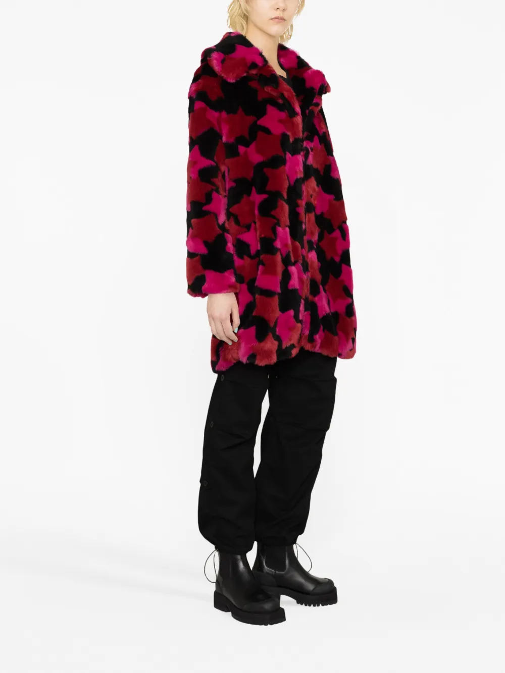 Versace Jeans Couture Star Faux-fur Overcoat In Pink