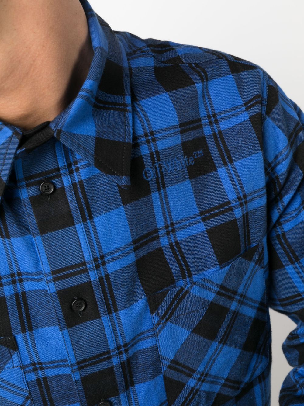 Shop Off-white Check-print Zip-up Shirt In Blau