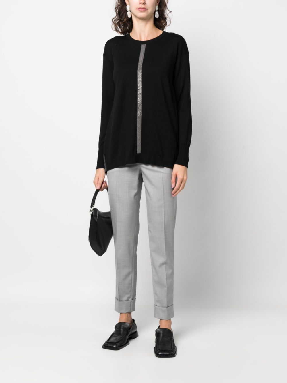 Shop Fabiana Filippi Beaded-stripe Wool-blend Jumper In Black