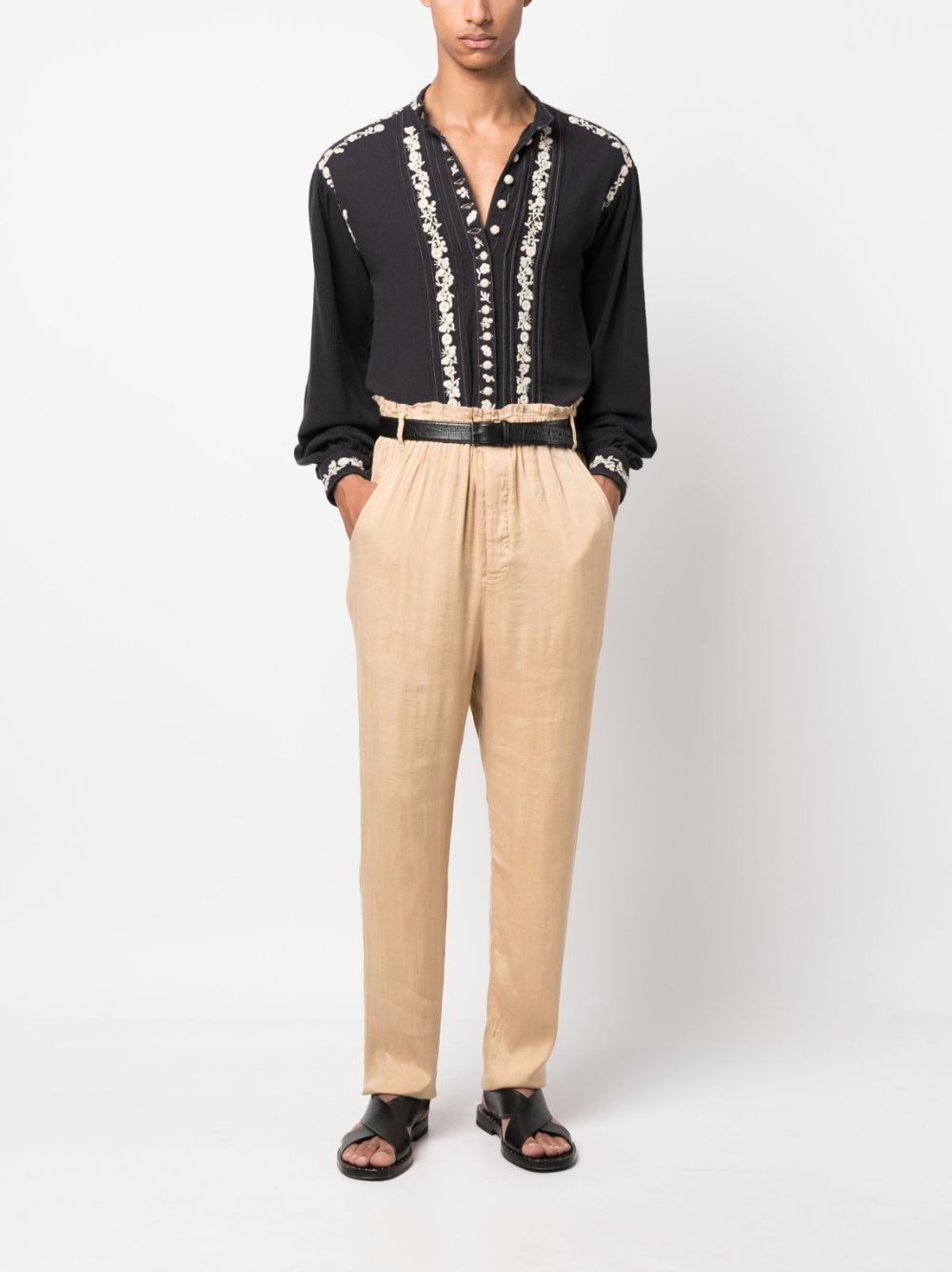 Saint Laurent straight-leg silk-blend trousers - Beige