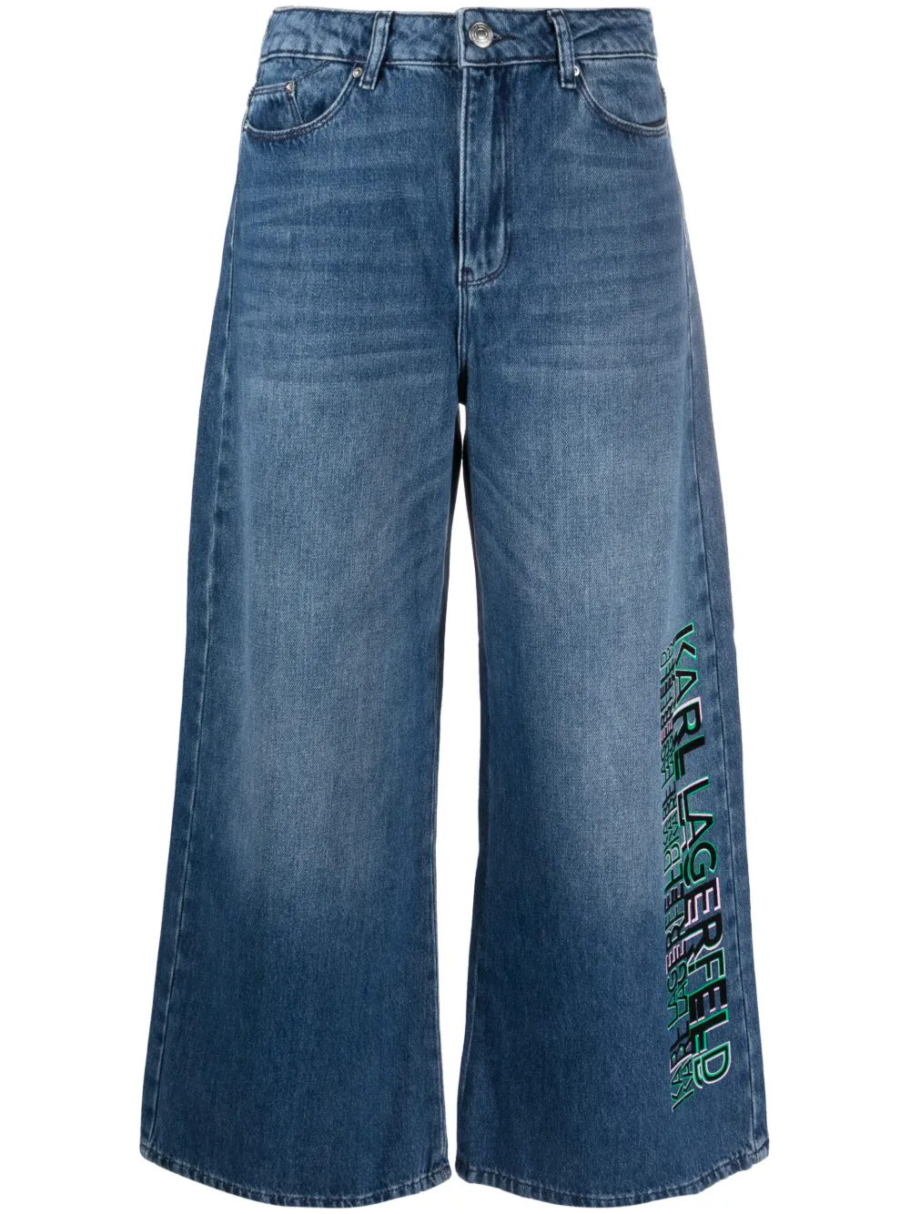 Karl Lagerfeld Jeans Cropped Wide-leg Jeans In Blue