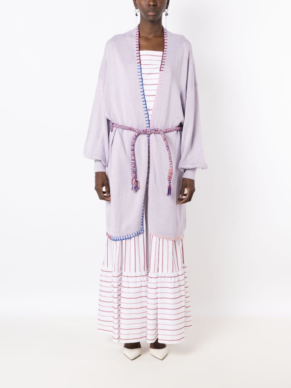 Shop Lethicia Bronstein Cashook Tied-waist Knitted Coat In Purple