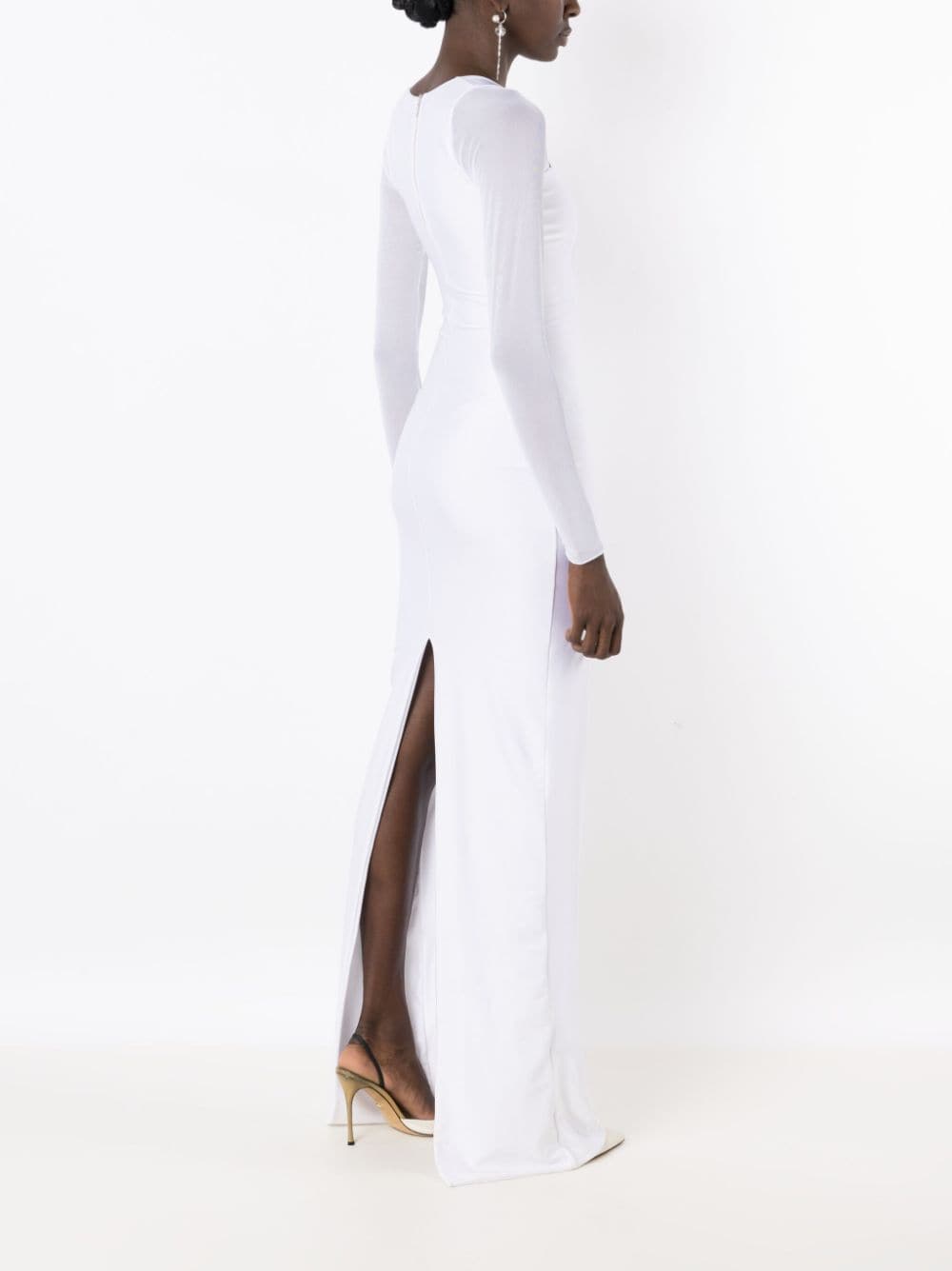 Shop Lethicia Bronstein Brigitte Sheer-sleeved Gown In White