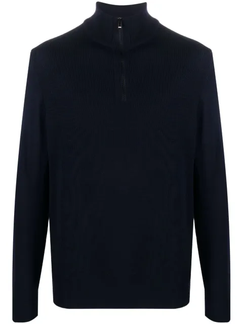 BOSS Suéter canelado com zíper parcial