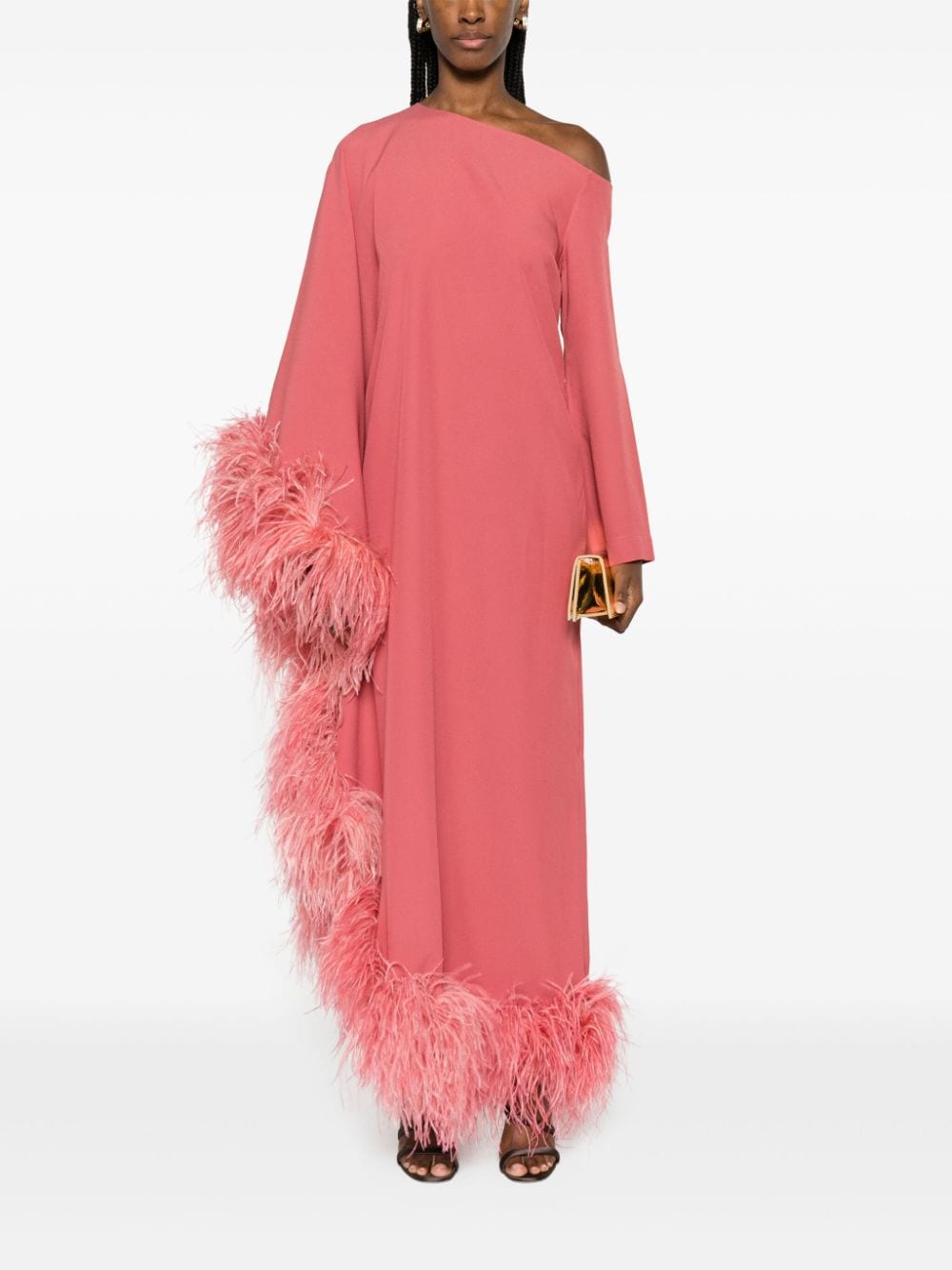 Shop Taller Marmo Ubud Extravaganza Feather-trim Maxi Dress In Pink