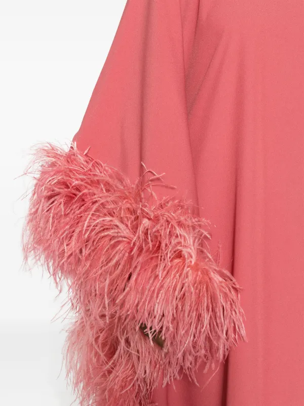knee length dresses for ladies Monika Dimova Luxury Feather-Trim Crepe Maxi Dress